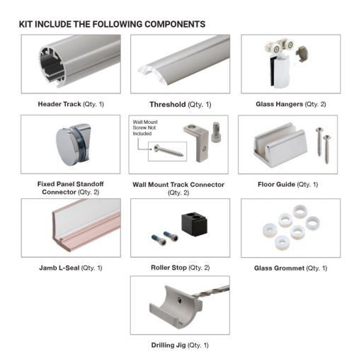 Pacifica Sliding Shower Hardare Kit for Glass