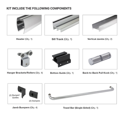 Premium Shower Door Hardware Sliding Kit for 60X72 Glass