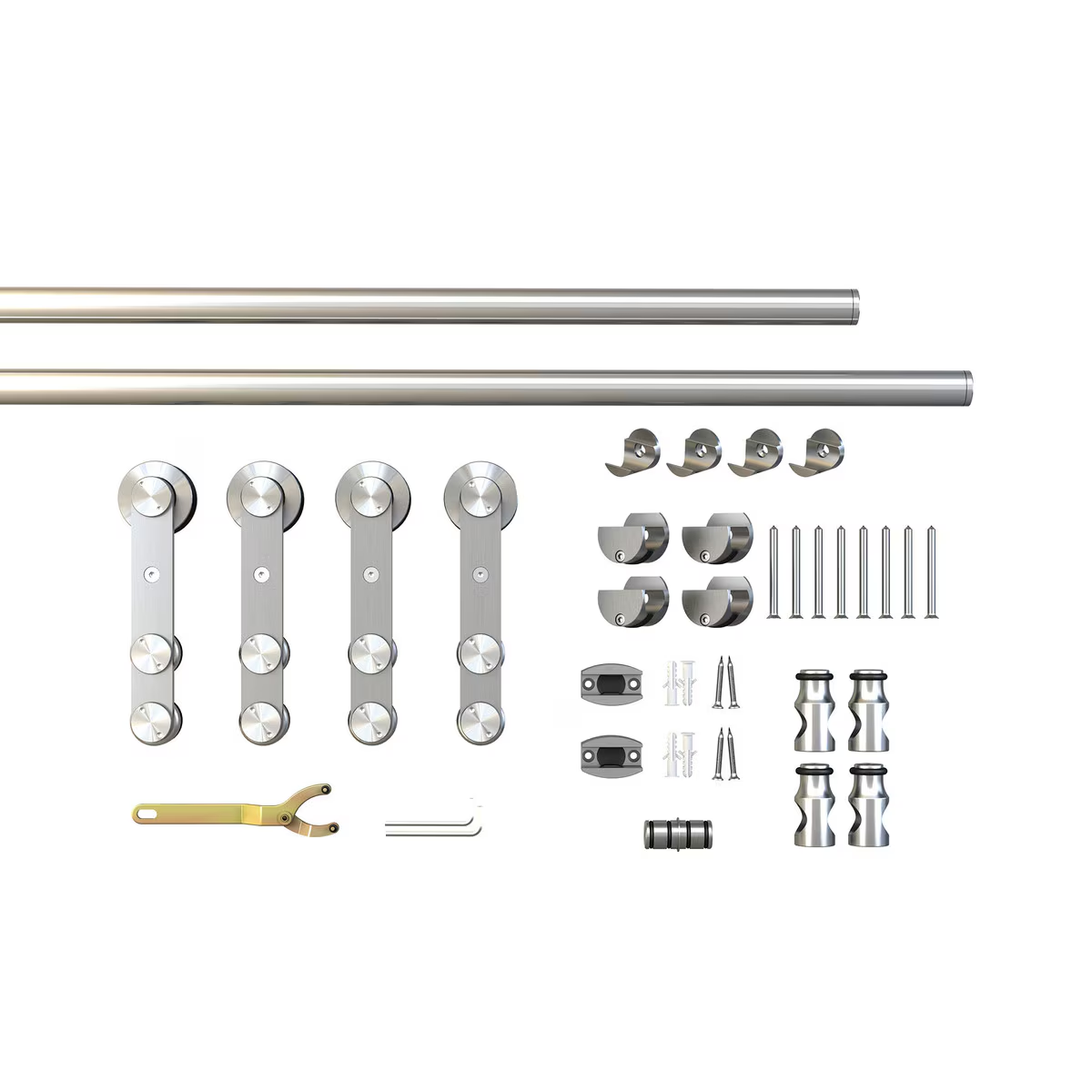 Stainless Steel Sliding Barn Door Hardware Kit for 2 Glass Doors