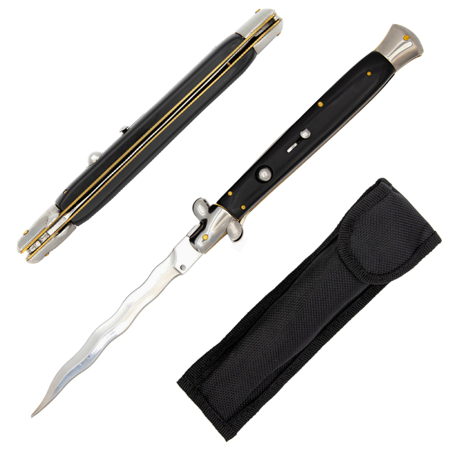 12.5 Inch Italian Automatic Stiletto Knife With Wavy Snake Blade For Outdoor And Fighting