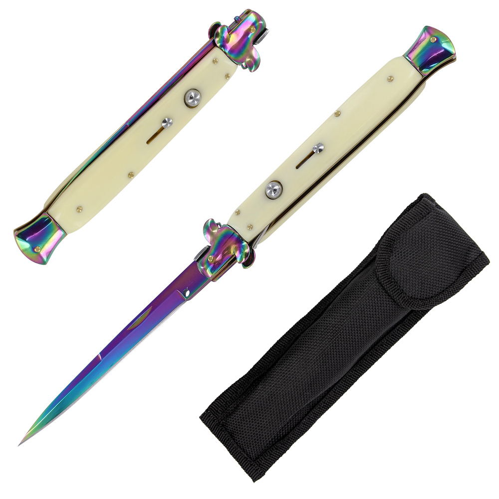 12.5 Inch Italian Automatic Stiletto Knife With Titanium Plated Blade - Perfect For Outdoor, Hunting & Tactical Scenarios