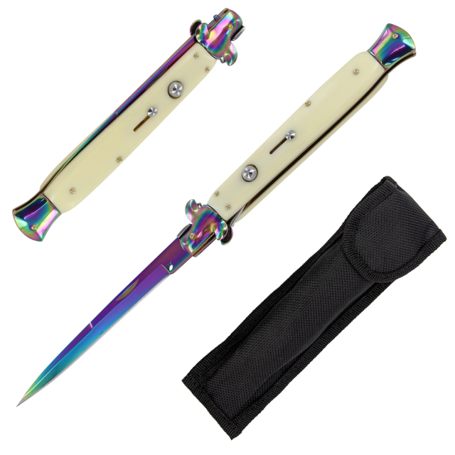 12.5 Inch Italian Automatic Stiletto Knife With Titanium Plated Blade - Perfect For Outdoor, Hunting & Tactical Scenarios
