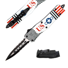 7-Inch Small OTF Knife with Combination Edge and 3D-Printed“P51 MUSTANG” Zinc Alloy Handle - Multiple Blade Options Available