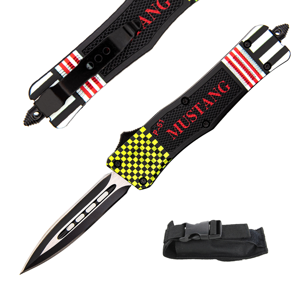 7-Inch Small OTF Knife with Double-Edged Blade and 3D-Printed“P51 MUSTANG” Zinc Alloy Handle - Multiple Blade Options Available