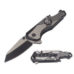 3.9" Black and Silver Punisher Skull Spring Assisted EDC Pocket Knife with Bottle Opener - Black