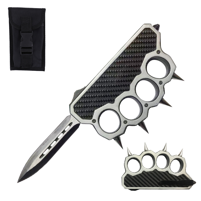 6 Inch Knuckle OTF Knife | Carbon Fiber Handle with Damascus Blade