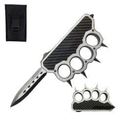 6 Inch Knuckle OTF Knife | Carbon Fiber Handle with Damascus Blade