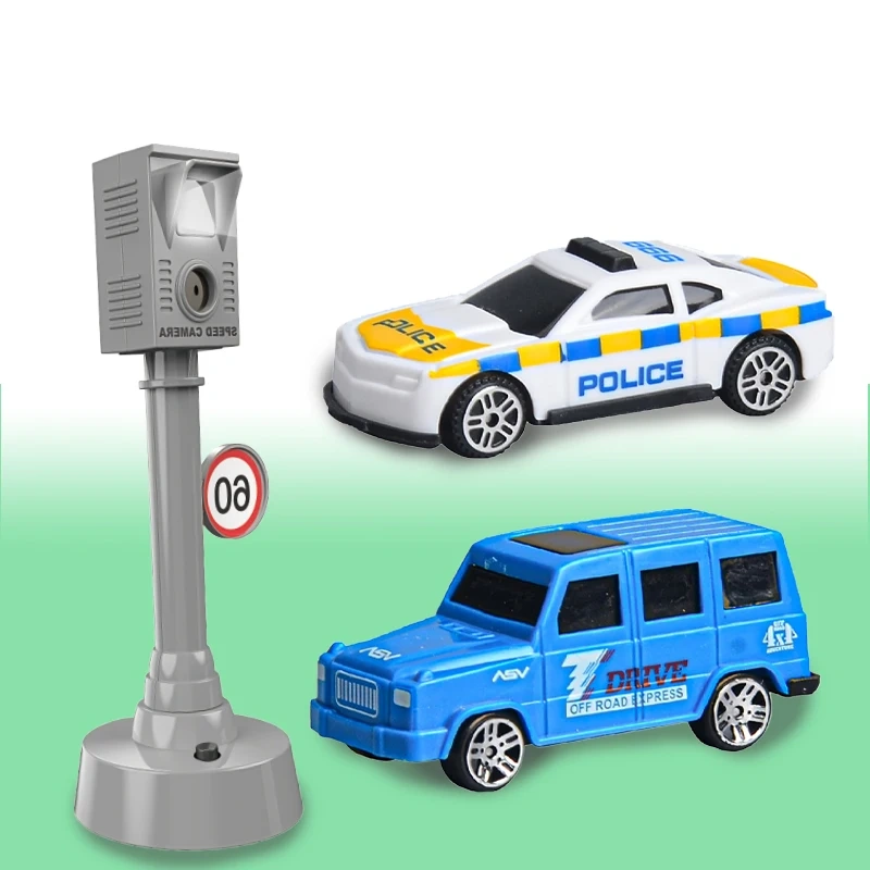 DIY traffic light toy set with mini city cars educational role play road scene toy with road play mat electric traffic light