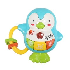 ABS Mini dessin animé pingouin bébé musical éducatif en plastique bébé hochet jouets pour enfants
