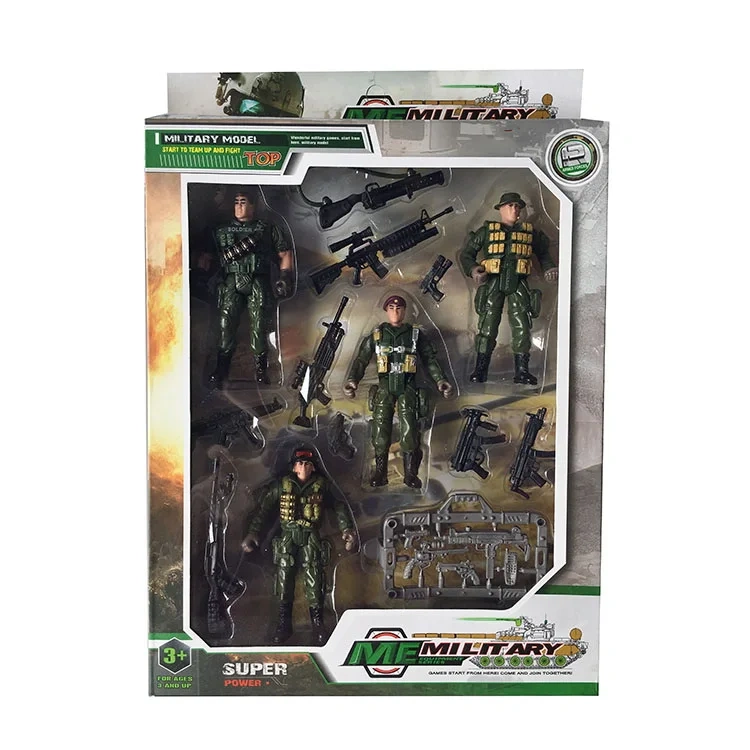 Plastic military soldier action figure toys educational army toy set with gun for kids