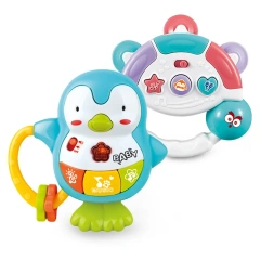 ABS Mini dessin animé pingouin bébé musical éducatif en plastique bébé hochet jouets pour enfants