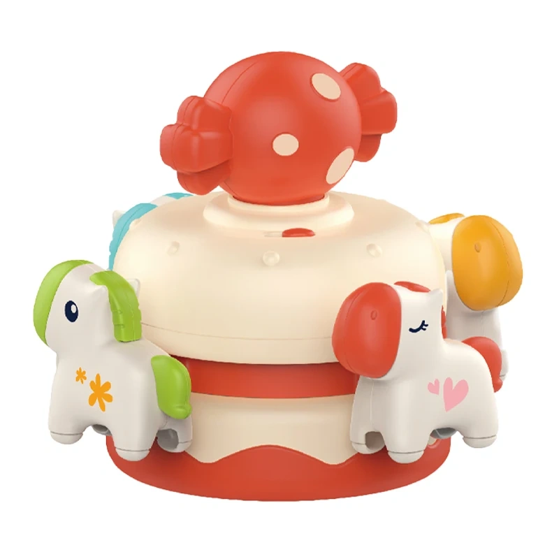 Baby merry-go-round music box toy plastic cartoon horse wind up music box toys