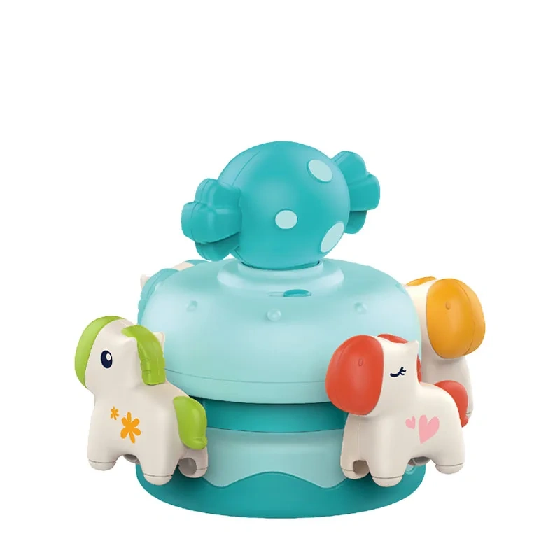 Baby merry-go-round music box toy plastic cartoon horse wind up music box toys
