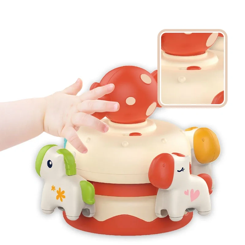 Baby merry-go-round music box toy plastic cartoon horse wind up music box toys