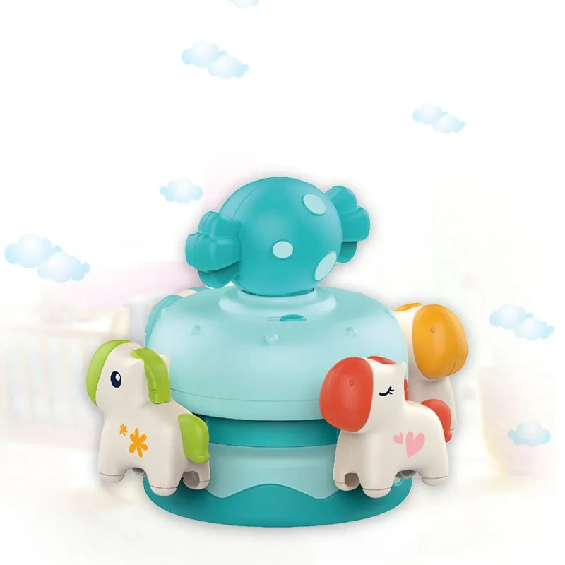 Baby merry-go-round music box toy plastic cartoon horse wind up music box toys