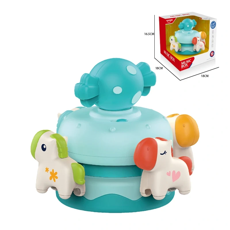 Baby merry-go-round music box toy plastic cartoon horse wind up music box toys