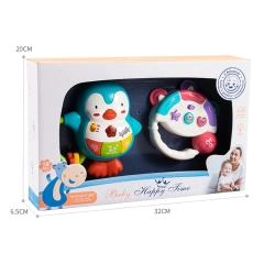 ABS Mini dessin animé pingouin bébé musical éducatif en plastique bébé hochet jouets pour enfants