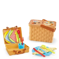 New Style Pretend Role Play Picnic Handbag Basket With Cutlery And Cup Kitchen Toy Set For Kids
