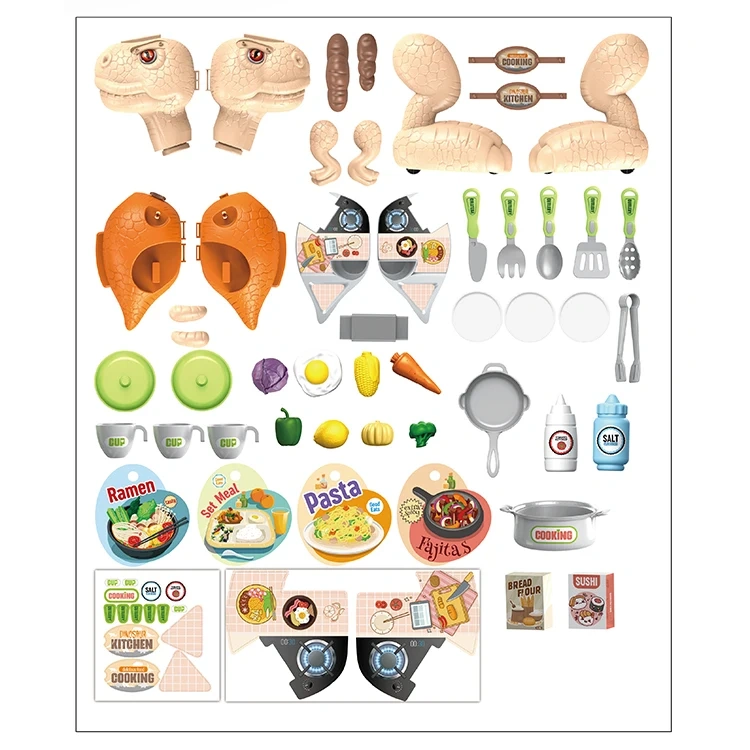 51PCS Kids DIY plastic dinosaur kitchen toy set sliding tyrannosaurs toy set educational toys for children