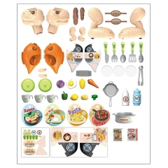 51PCS Kids DIY plastic dinosaur kitchen toy set sliding tyrannosaurs toy set educational toys for children