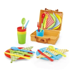 New Style Pretend Role Play Picnic Handbag Basket With Cutlery And Cup Kitchen Toy Set For Kids