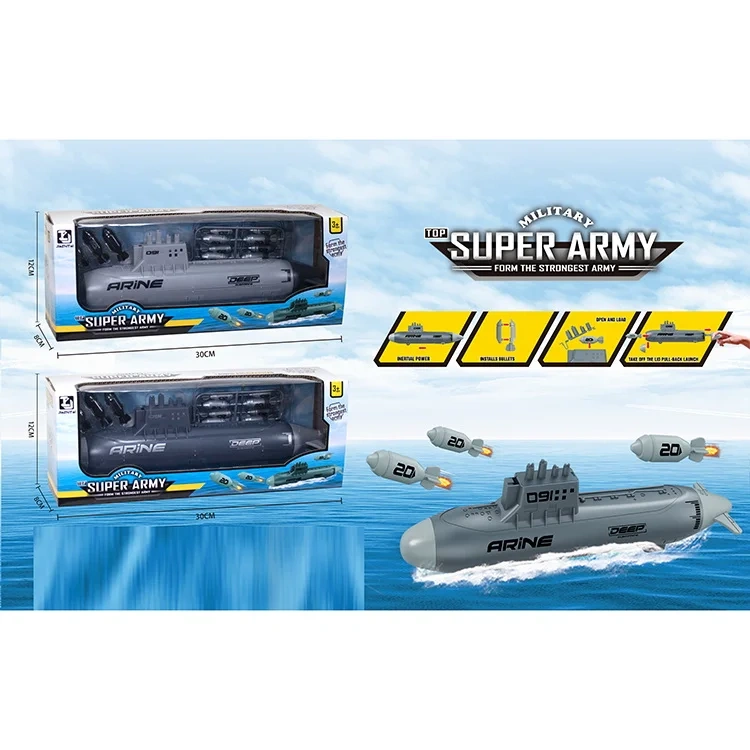 Plastic military  submarine toy set DIY submarine shooting game toy with torpedo educational toys for children
