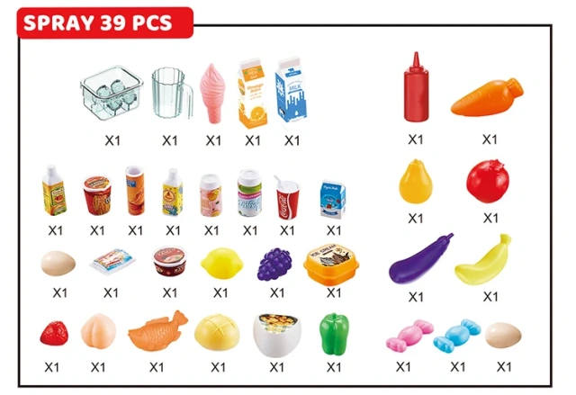 Plastic multiple function refrigerator spraying refrigerator with sound and light play house kitchen toy set