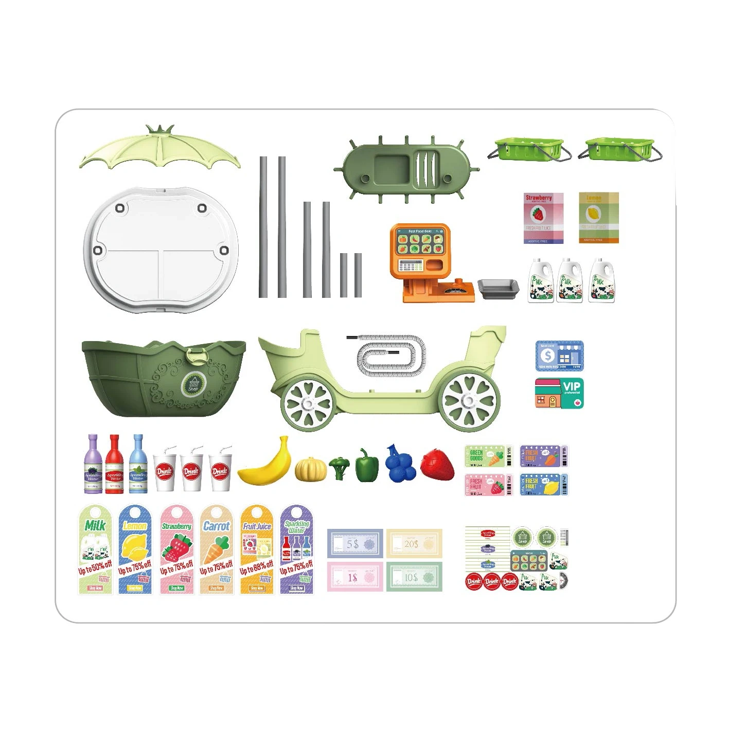 4 in 1 DIY supermarket shopping cart toys educational supermarket toys for children