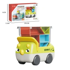 Cartoon dinosaur shape truck plastic block dinosaur truck toy educational building block toy car for kids