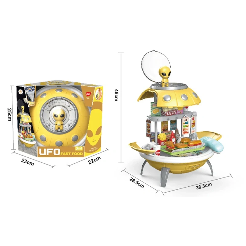 60PCS Kids pretend play UFO hamburger toy set plastic 3 in 1 UFO play house toys educational hamburger toys for children