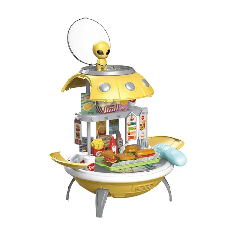 60PCS Kids pretend play UFO hamburger toy set plastic 3 in 1 UFO play house toys educational hamburger toys for children