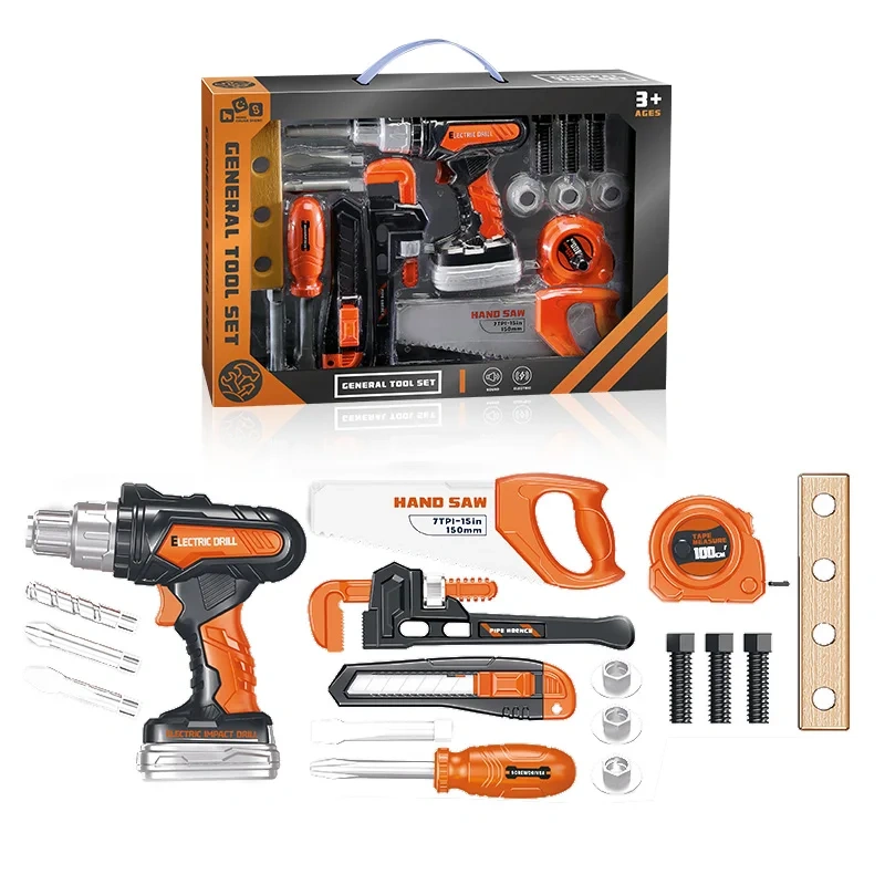 High Quality Simulation Electric Hand Drill Repair Tool Set Toy with 3 Different Screw Heads
