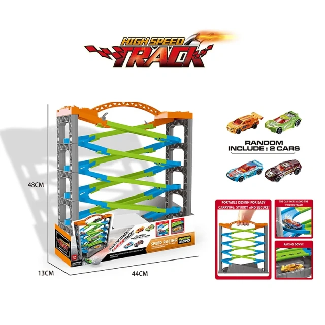 Kids double track tot set DIY assembly 5 level track toys with 2pcs die cast toy car