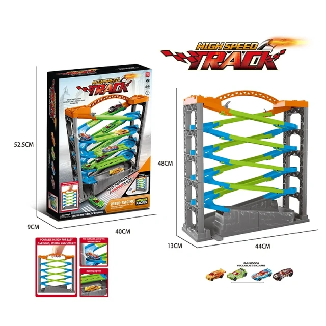 Kids double track tot set DIY assembly 5 level track toys with 2pcs die cast toy car