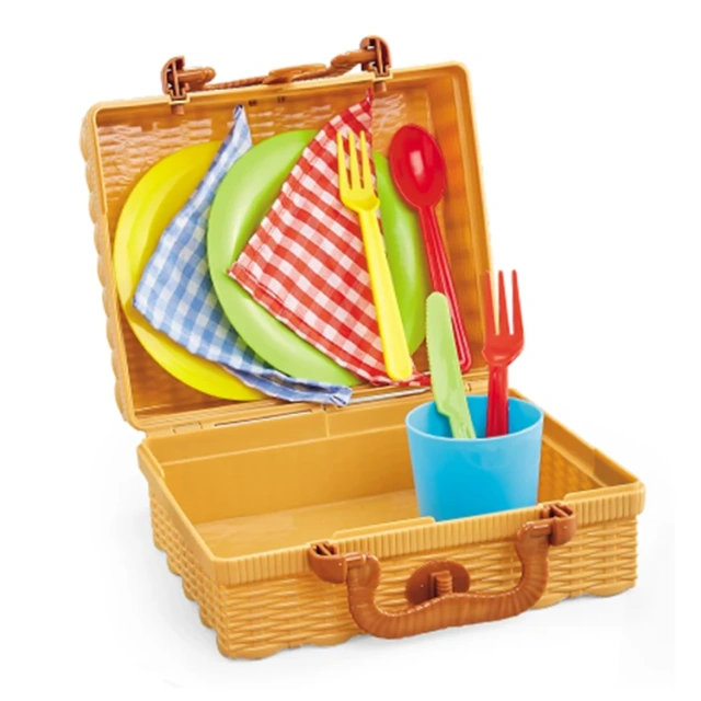 New Style Pretend Role Play Picnic Handbag Basket With Cutlery And Cup Kitchen Toy Set For Kids