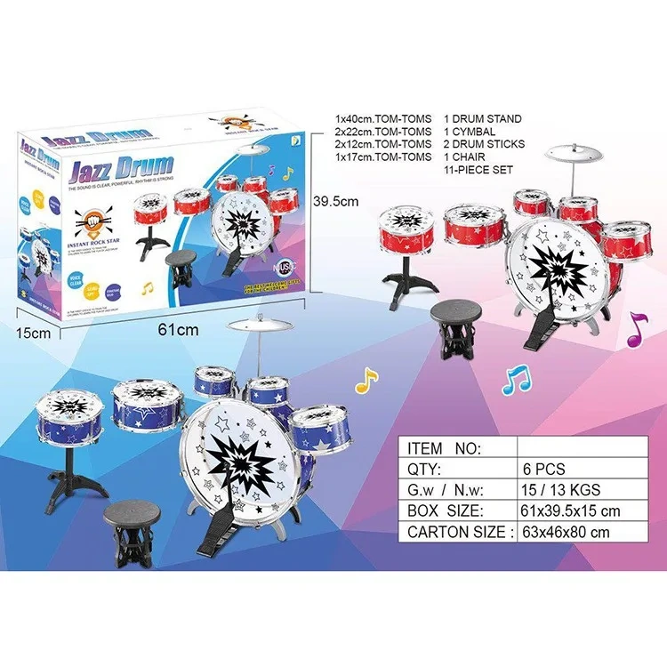 Educational kids jazz drum toy set with chair two color mix packing instruments toy electroplating jazz drum