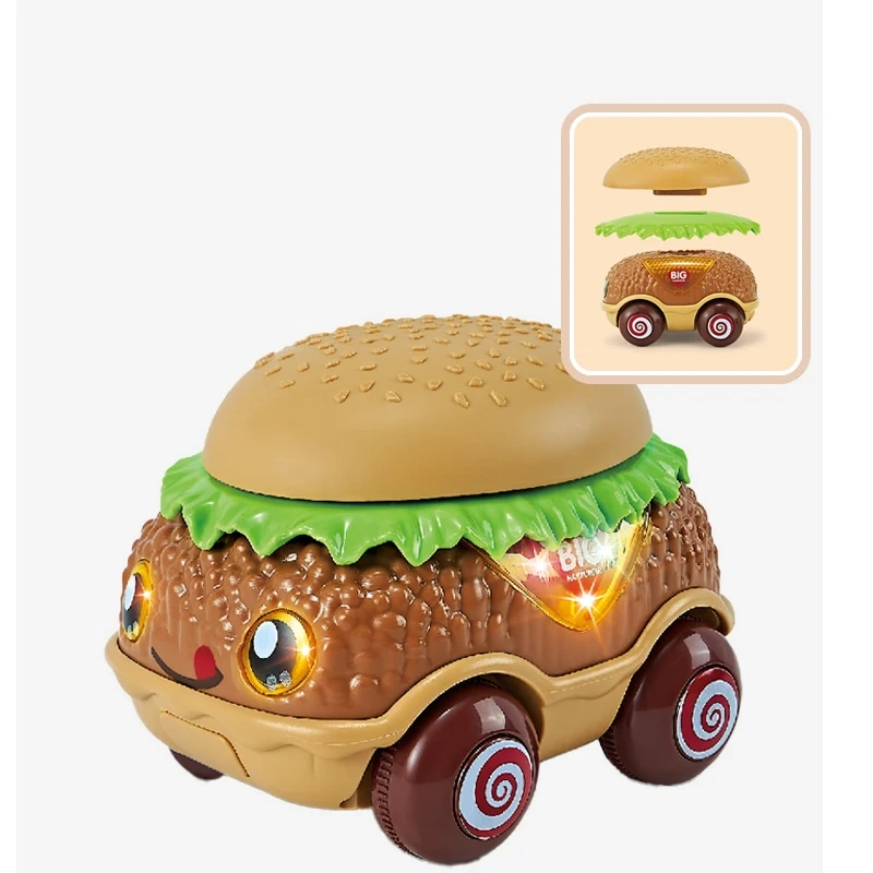 DIY Assembly Hamburger Electric Pull-Back Car with Recording & Lights