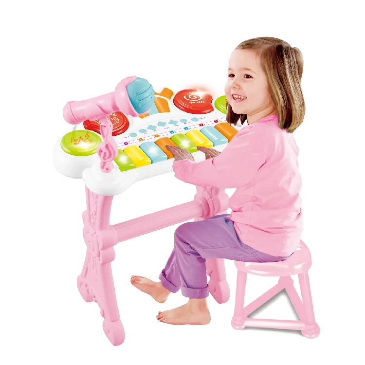 Hot sale piano electronic organ 8 key baby grand piano with mini microphone for girls musical toy