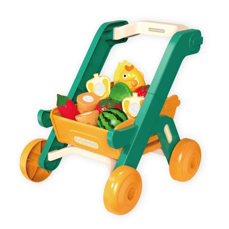 43pcs shopping cart trolley with different cutting fruits and vegetables toys educational shopping toys for children