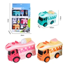 plastic mini cartoon touring truck toy set DIY transportation scene toy with touring car for children
