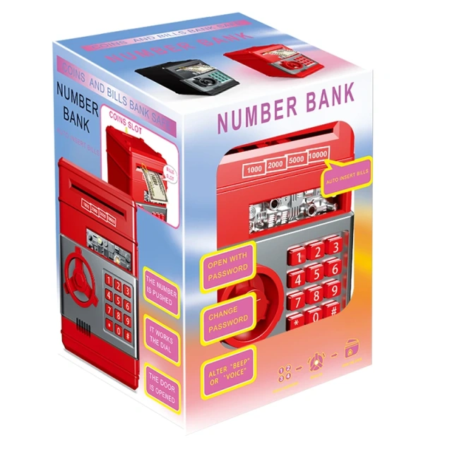 kids plastic money password saving box toy  mini ATM auto scroll paper bank educational money box for kids