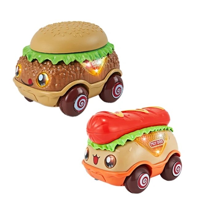 DIY assembly hamburger car electric cartoon hot dog car pull back recording function hamburger car with light and music