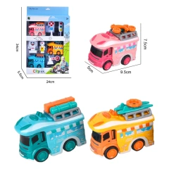 plastic mini cartoon touring truck toy set DIY transportation scene toy with touring car for children