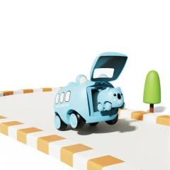 4pcs plastic animals shooting bus toy set 2024 friction power animal launching bus toys for children