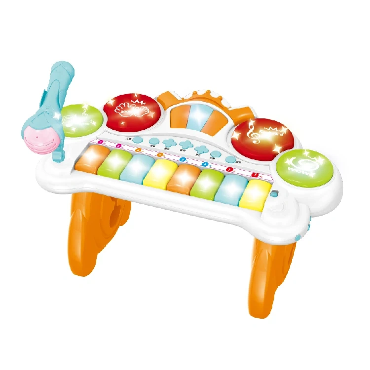 Hot sale piano electronic organ 8 key baby grand piano with mini microphone for girls musical toy