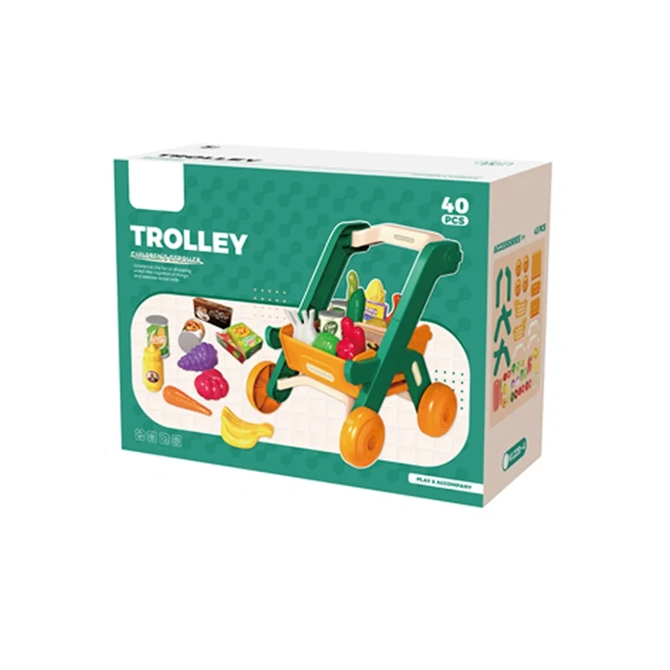 43pcs shopping cart trolley with different cutting fruits and vegetables toys educational shopping toys for children