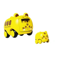 4pcs plastic animals shooting bus toy set 2024 friction power animal launching bus toys for children