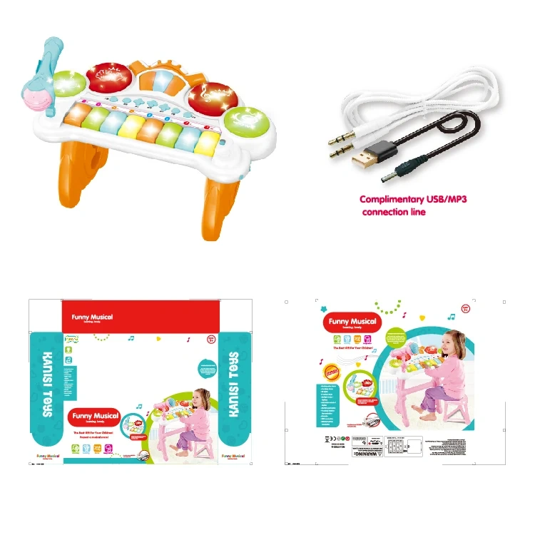 Hot sale piano electronic organ 8 key baby grand piano with mini microphone for girls musical toy