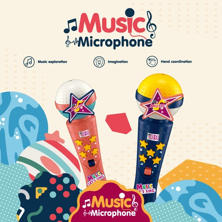 Top sale custom kids toy microphone plastic kids flashing musical karaoke music microphone educational  toys