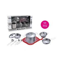 MON.BEST Stainless-Steel Chef Kitchen Play Set – Full-Size Educational Toy with Real Metal Tableware